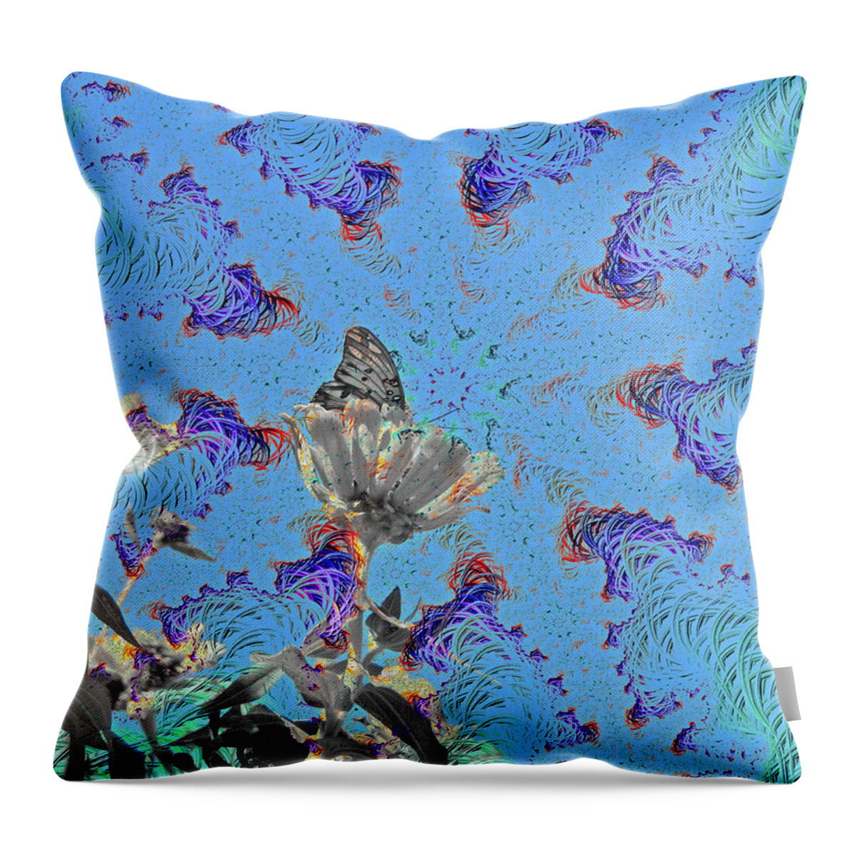 All attention on the Butterfly and Flower Art  - Throw Pillow