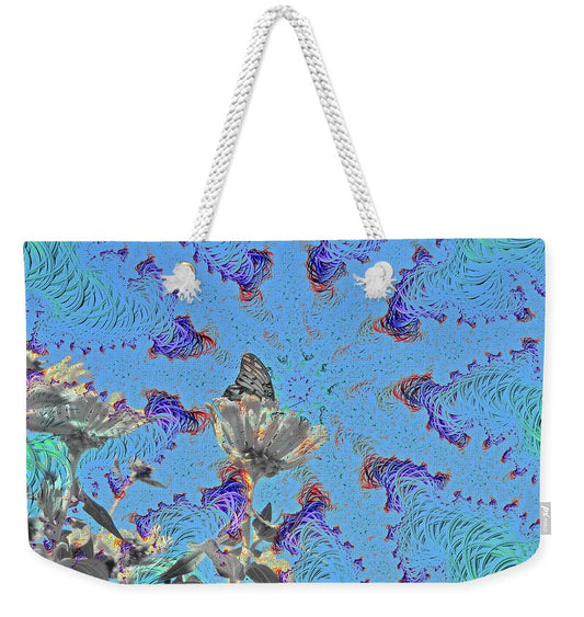 All attention on the Butterfly and Flower Art  - Weekender Tote Bag