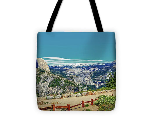 Amazing Glacier Point Landscape of Half Dome and Waterfall - Tote Bag