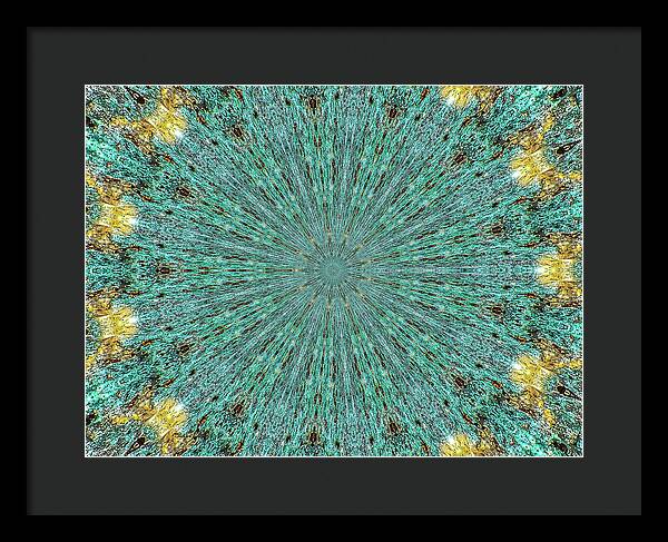 Aquamarine and Yellow Pattern Mandala - Framed Print
