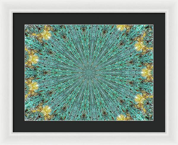 Aquamarine and Yellow Pattern Mandala - Framed Print