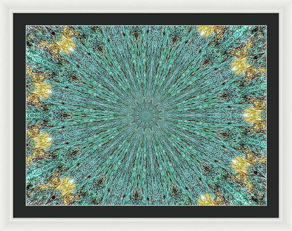 Aquamarine and Yellow Pattern Mandala - Framed Print