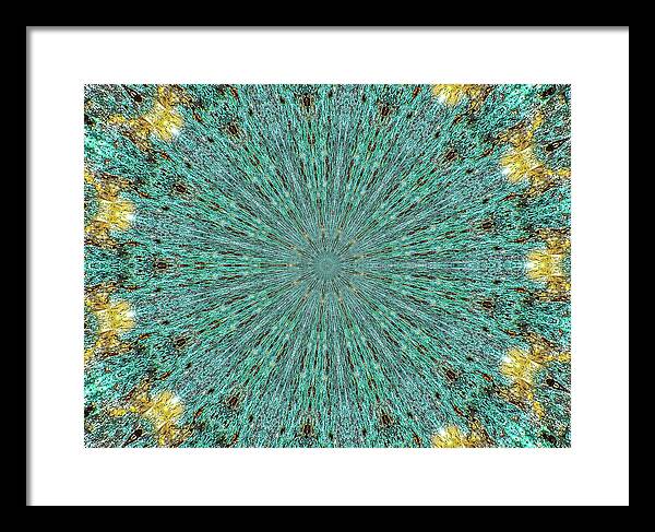 Aquamarine and Yellow Pattern Mandala - Framed Print