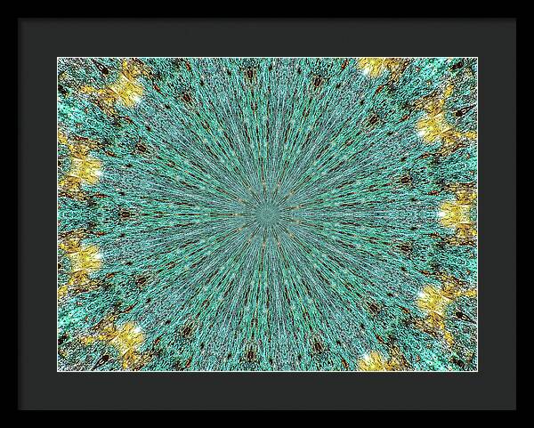 Aquamarine and Yellow Pattern Mandala - Framed Print