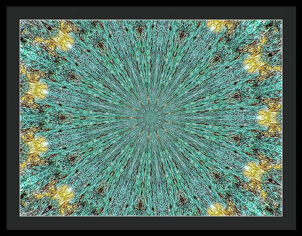 Aquamarine and Yellow Pattern Mandala - Framed Print