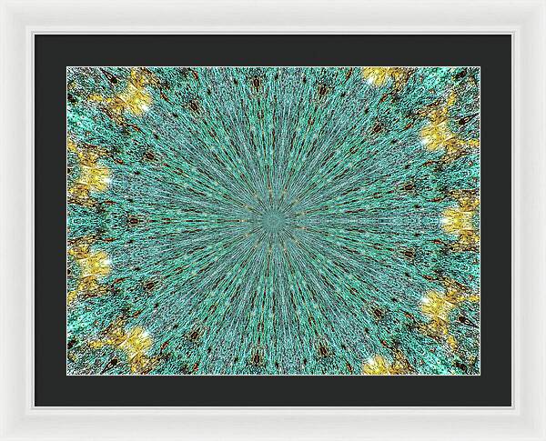 Aquamarine and Yellow Pattern Mandala - Framed Print