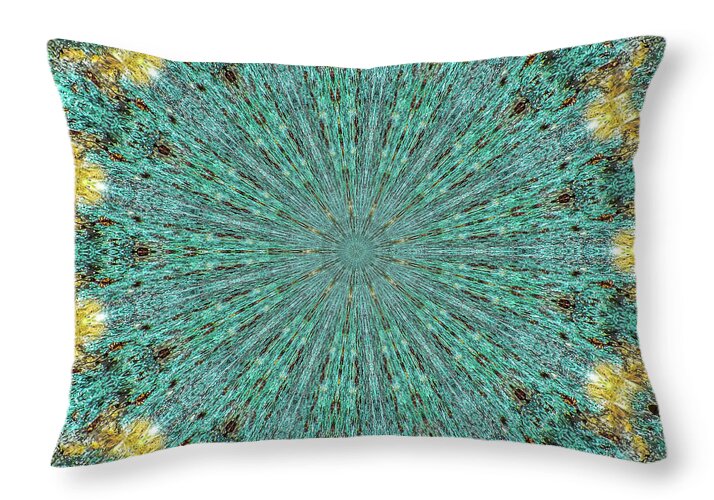 Aquamarine and Yellow Pattern Mandala - Throw Pillow