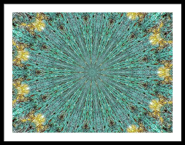 Aquamarine and Yellow Pattern Mandala - Framed Print