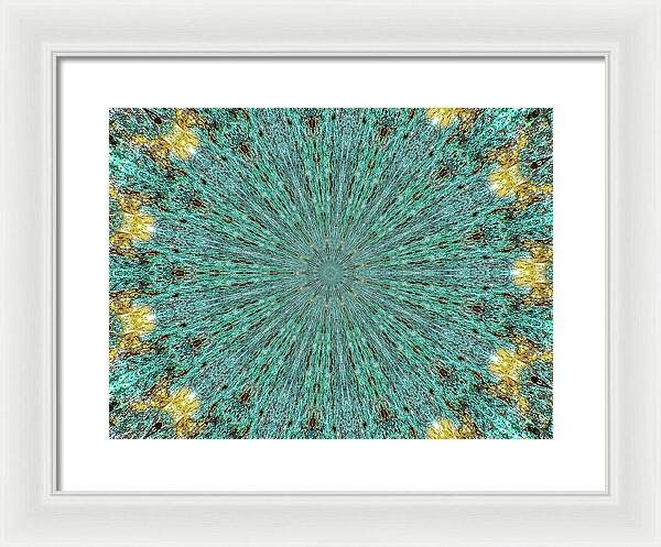 Aquamarine and Yellow Pattern Mandala - Framed Print