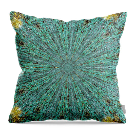 Aquamarine and Yellow Pattern Mandala - Throw Pillow