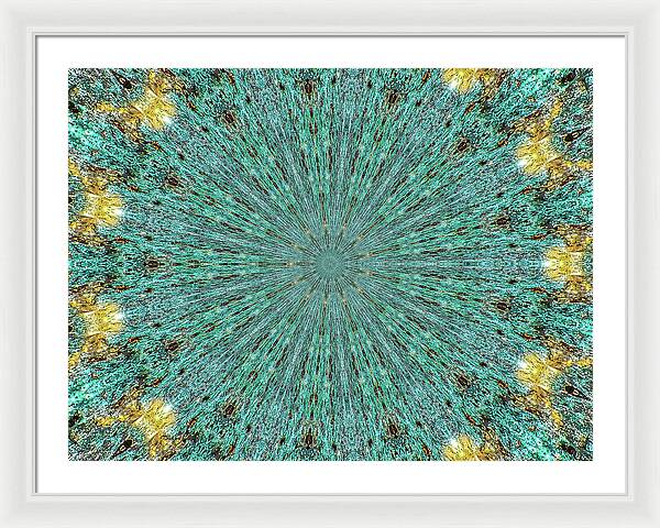 Aquamarine and Yellow Pattern Mandala - Framed Print