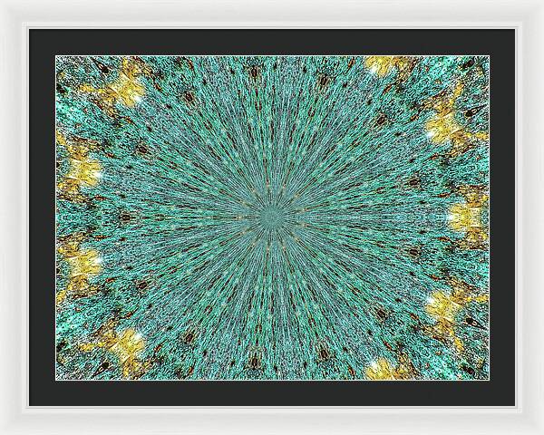 Aquamarine and Yellow Pattern Mandala - Framed Print