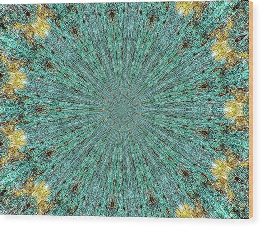 Aquamarine and Yellow Pattern Mandala - Wood Print