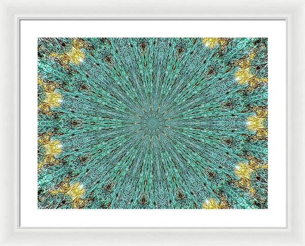 Aquamarine and Yellow Pattern Mandala - Framed Print