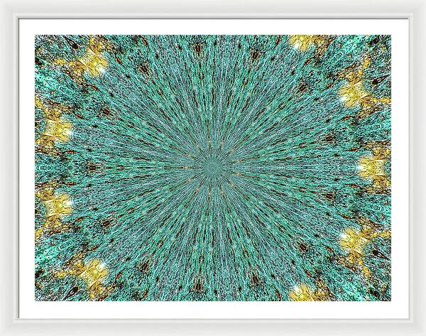 Aquamarine and Yellow Pattern Mandala - Framed Print