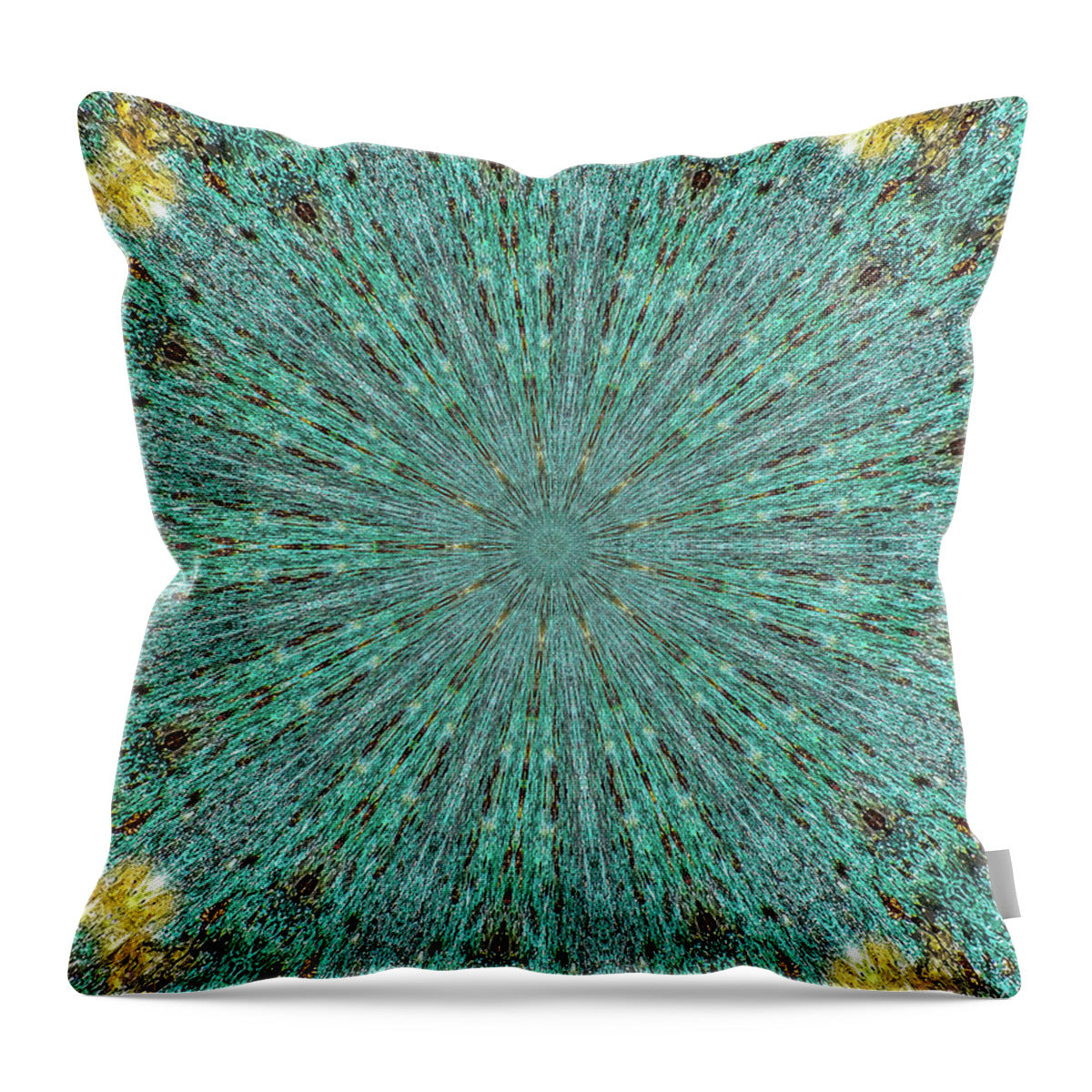 Aquamarine and Yellow Pattern Mandala - Throw Pillow