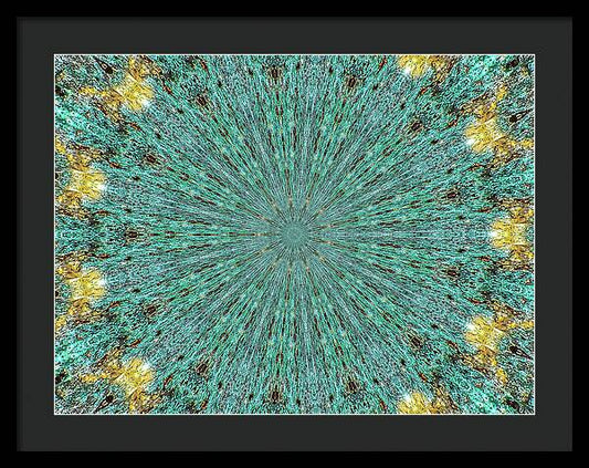 Aquamarine and Yellow Pattern Mandala - Framed Print