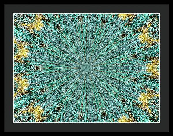 Aquamarine and Yellow Pattern Mandala - Framed Print