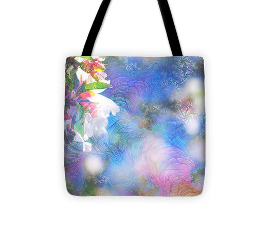 Baby Blue and Pinks Flowers Landscape - Tote Bag