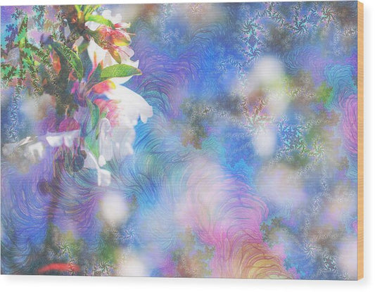 Baby Blue and Pinks Flowers Landscape - Wood Print