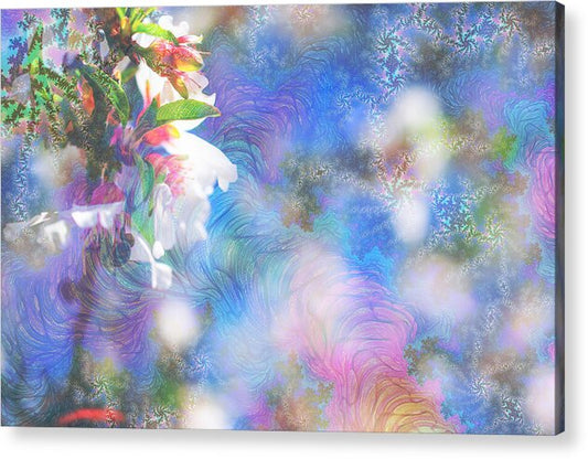 Baby Blue and Pinks Flowers Landscape - Acrylic Print