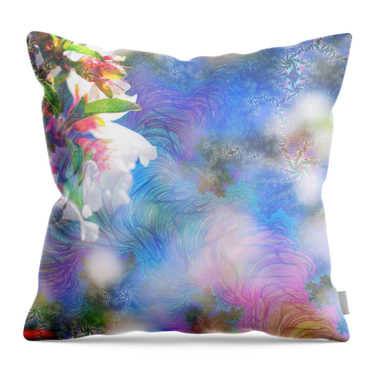 Baby Blue and Pinks Flowers Landscape - Throw Pillow