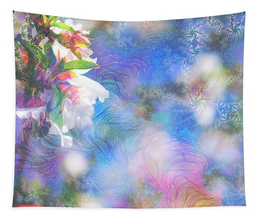 Baby Blue and Pinks Flowers Landscape - Tapestry