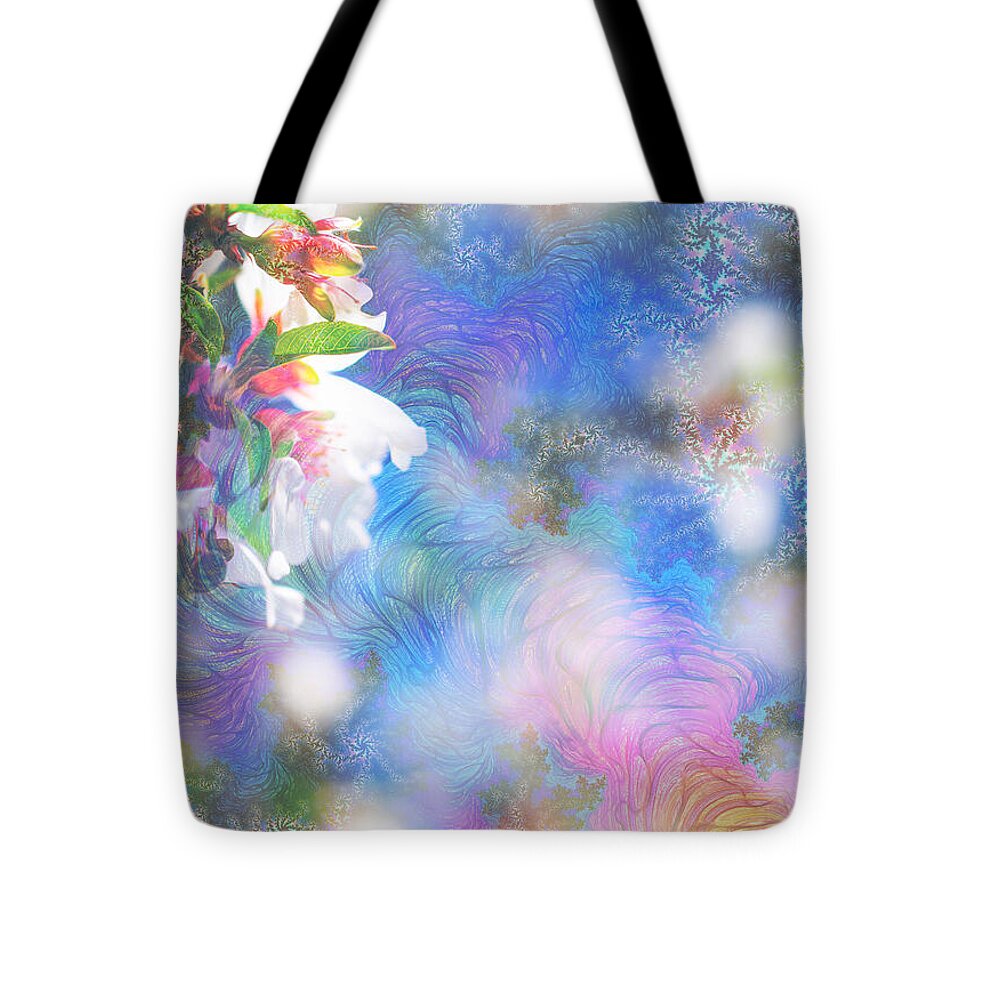 Baby Blue and Pinks Flowers Landscape - Tote Bag