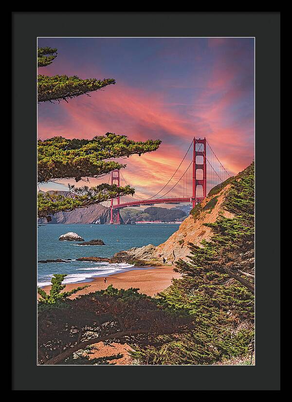 Baker Beach Scenic View of Golden Gate Bridge  - Framed Print