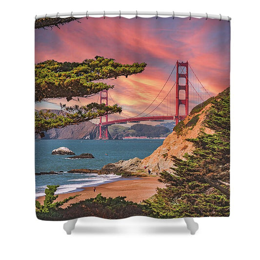 Baker Beach Scenic View of Golden Gate Bridge  - Shower Curtain