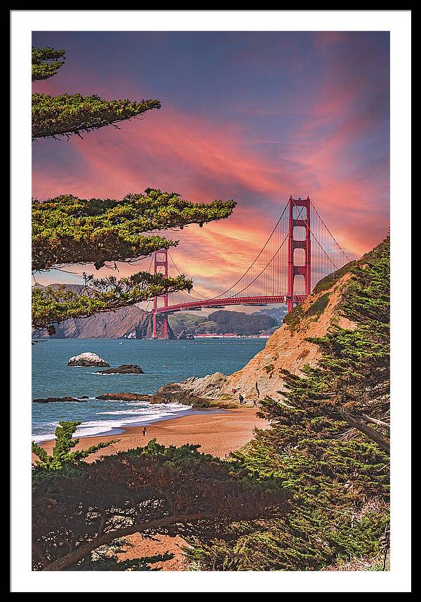 Baker Beach Scenic View of Golden Gate Bridge  - Framed Print