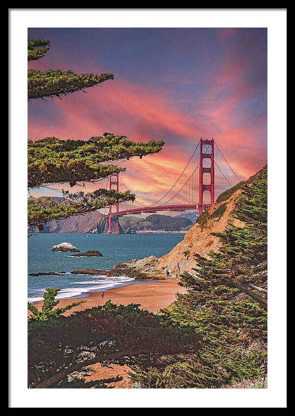 Baker Beach Scenic View of Golden Gate Bridge  - Framed Print