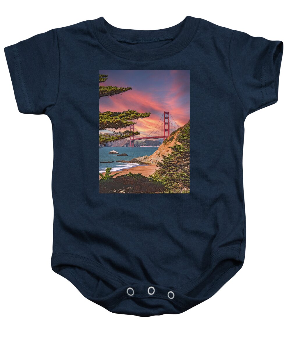 Baker Beach Scenic View of Golden Gate Bridge  - Baby Onesie
