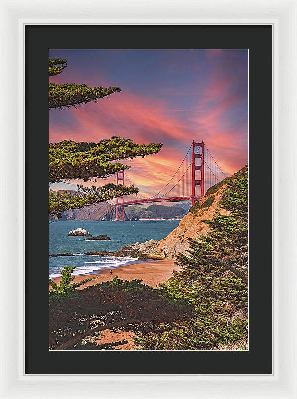 Baker Beach Scenic View of Golden Gate Bridge  - Framed Print