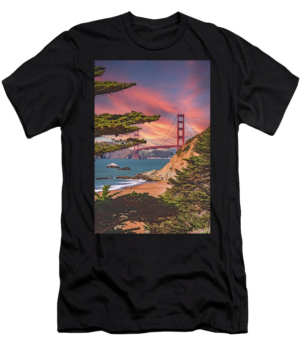 Baker Beach Scenic View of Golden Gate Bridge  - T-Shirt