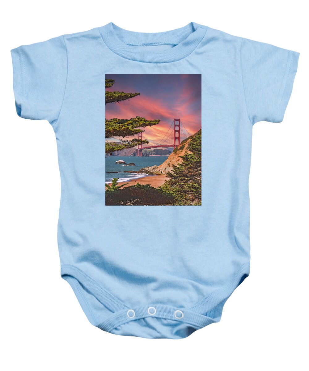 Baker Beach Scenic View of Golden Gate Bridge  - Baby Onesie