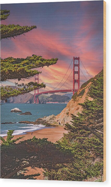 Baker Beach Scenic View of Golden Gate Bridge  - Wood Print