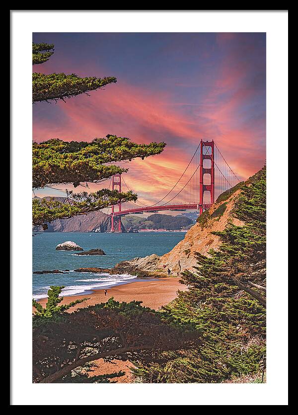 Baker Beach Scenic View of Golden Gate Bridge  - Framed Print