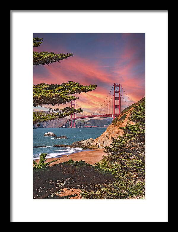 Baker Beach Scenic View of Golden Gate Bridge  - Framed Print