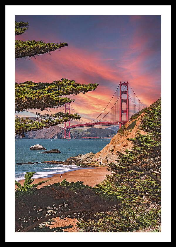 Baker Beach Scenic View of Golden Gate Bridge  - Framed Print