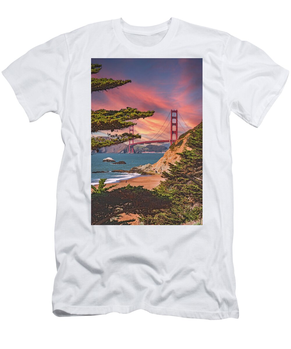 Baker Beach Scenic View of Golden Gate Bridge  - T-Shirt