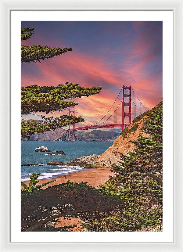 Baker Beach Scenic View of Golden Gate Bridge  - Framed Print
