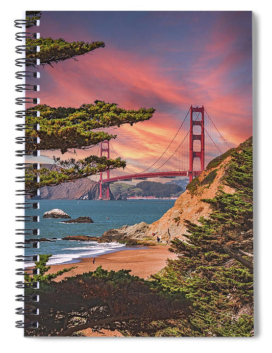 Baker Beach Scenic View of Golden Gate Bridge  - Spiral Notebook