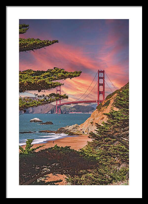 Baker Beach Scenic View of Golden Gate Bridge  - Framed Print