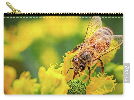 Bee Collecting Pollen on a Flower - Zip Pouch