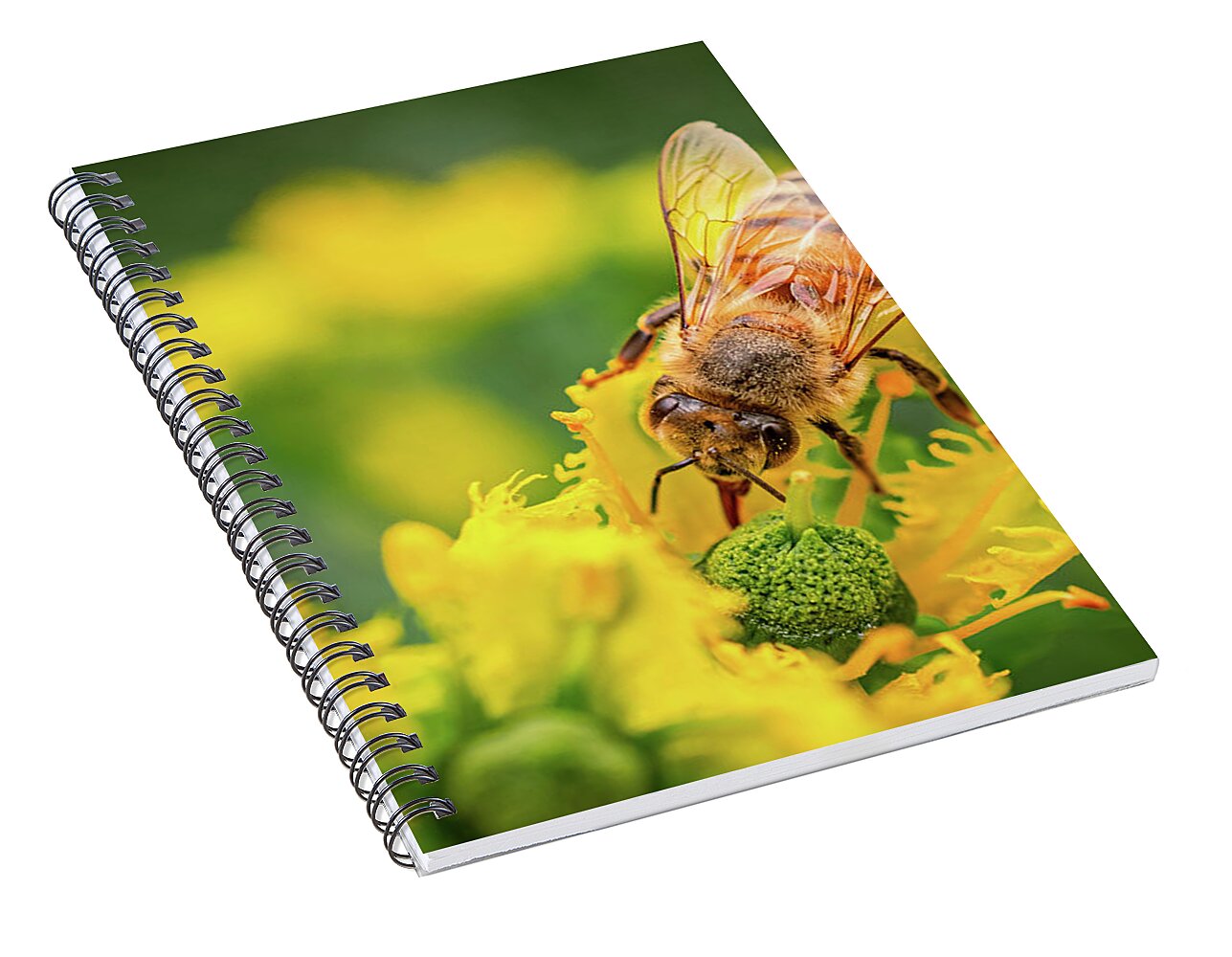 Bee Collecting Pollen on a Flower - Spiral Notebook