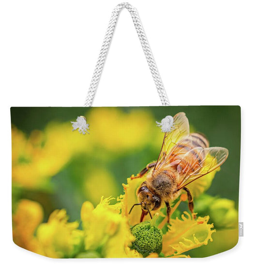 Bee Collecting Pollen on a Flower - Weekender Tote Bag
