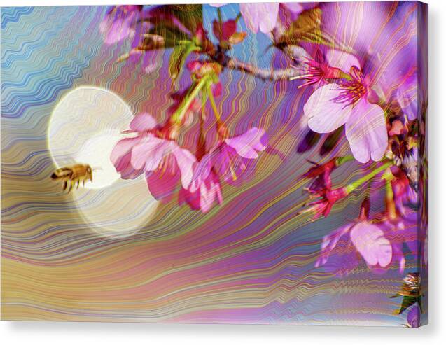 Bee Flying into a Flower with an Orb and Colorful Overlay - Canvas Print