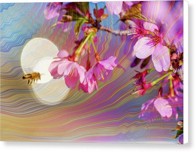 Bee Flying into a Flower with an Orb and Colorful Overlay - Canvas Print