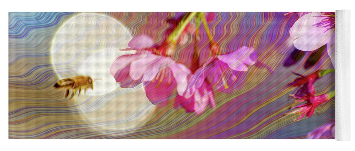Bee Flying into a Flower with an Orb and Colorful Overlay - Yoga Mat
